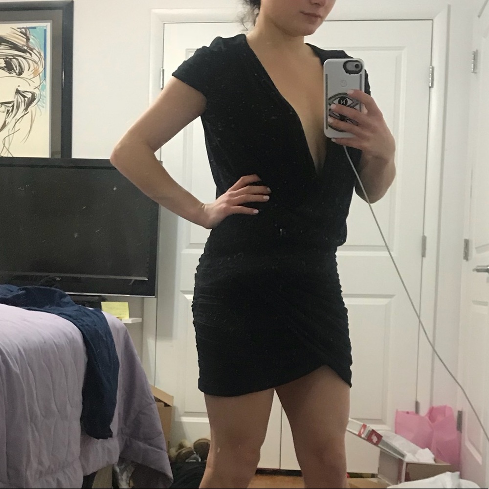 Cynthia Steffe Plunge Deep V Neck black mini dress